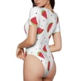 thumbnail image 3 of Daiia Hand Drawn Watermelon print Women's Crew Neck Short Sleeve Bodysuit Fashion Tops Fit Casual Basic Extender Bodysuit-X-Large, 3 of 9