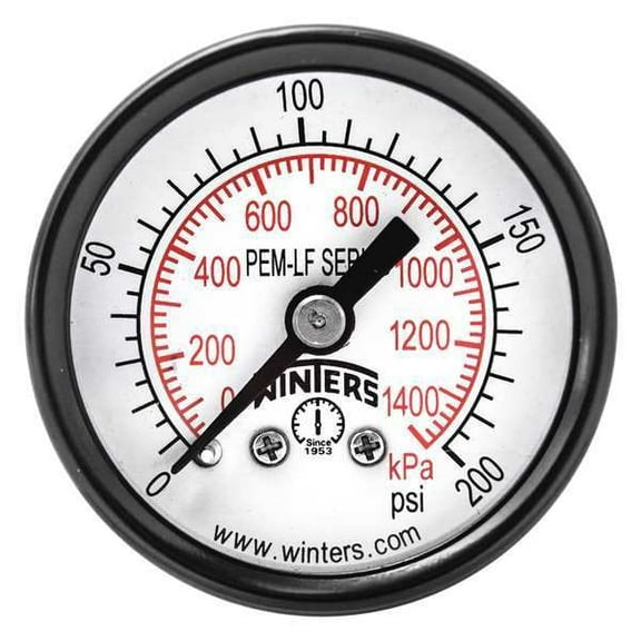 Winters Gauge,Pressure,1-1/2in.,0 to 200 psi PEM1422LF