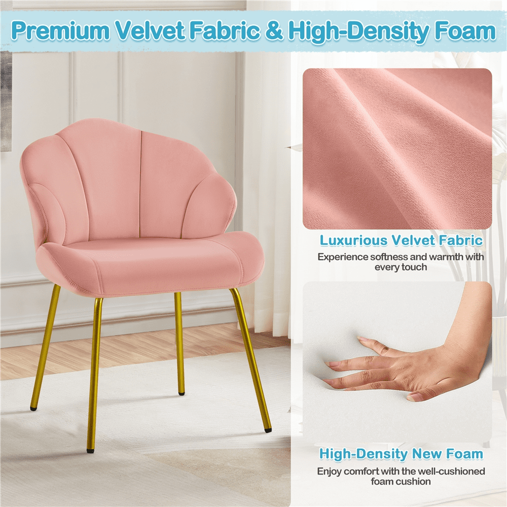 Renwick Modern Velvet Accent Chair with Golden Metal Legs for Living Room, Pink