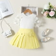 thumbnail image 2 of Spring Outfits Girls Toddler Kids Baby Cotton Lace Short Sleeve Ribbed T Shirt Tops Skirts 2Pcs Toddler Girls Clothes Yellow 2 Years-3 Years, 2 of 6