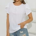 thumbnail image 2 of Lovskoo Women's Eyelet Summer Tops Short Petal Sleeve Tops Crewneck Tassels Trim Pleated Shirts Blouse for Daily Work White, 2 of 8