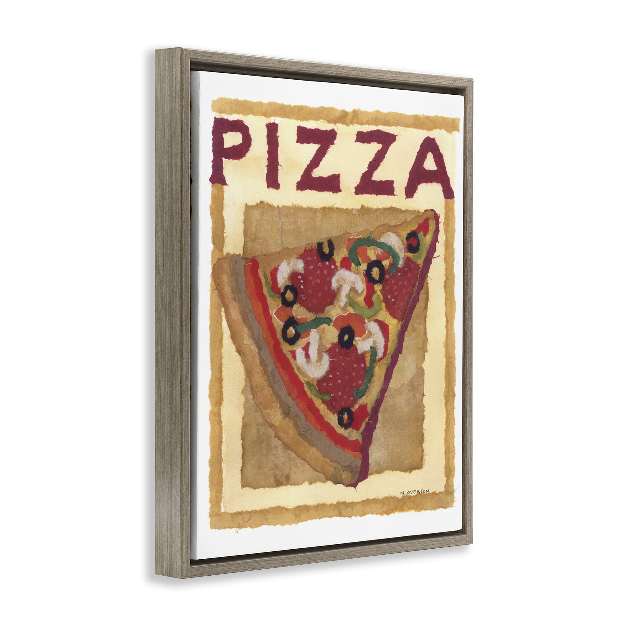 Stupell Industries Watercolor Style Pizza Food & Beverage Painting Brown Floater Framed Art Print Wall Art, 25 x 31