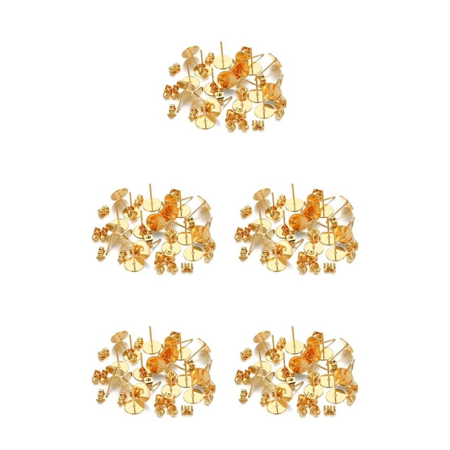 bedienty 100 Sets Ear Stud Tray Making Findings Earrings Stoppers Bottom Craft Hypoallergenic Earring Accessory Adults Using Gold Color/ 8mm 5Set