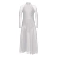 thumbnail image 3 of Sholeno Kids Girls Long Sleeve Lyrical Dance Dress Contemporary Dance Dress Flowy Mesh Maxi Skirted Leotard White 8, 3 of 7