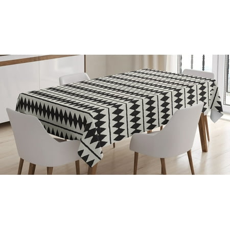 

Ambesonne Chevron Tablecloth Rectangular Table Cover Retro Horizontal Stripes 60 x84 Ivory and Black