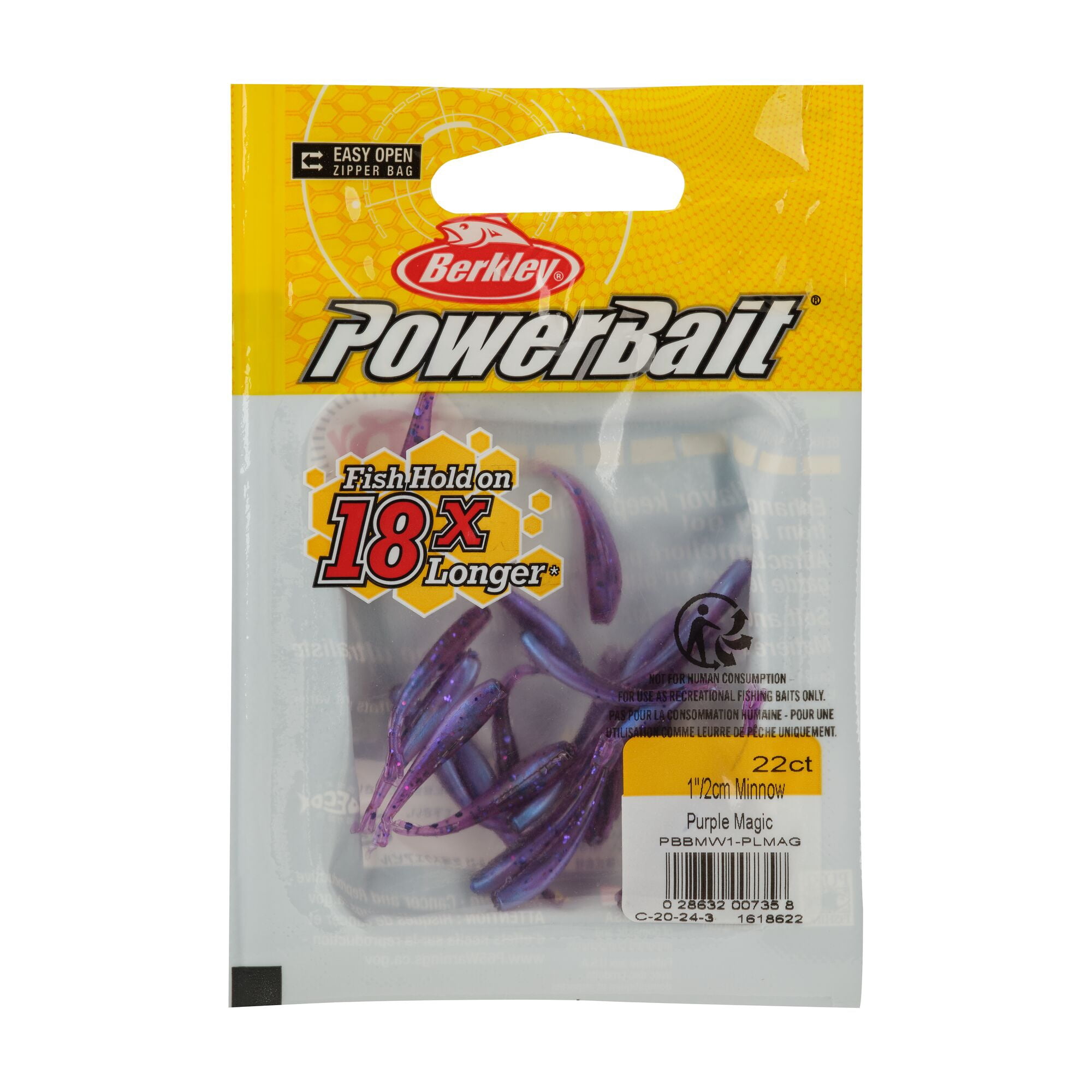 Berkley PowerBait® Minnow, 1 in, Pre-Rigged Baits, Purple Magic (22 Count)