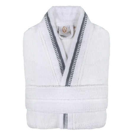 

Unisex Cotton Terry Kimono Bathrobe with Embroidery All-Season Robe SM Charcoal-White