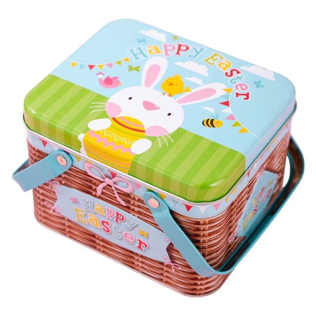 Easter Jar Cookie Jar Elegant Metal Tinplate Empty Jars Cookie Box Storage Containers Easter Gift Box Decor With Lids And Handle For Easter Decoration Holiday Part