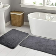 Sugletech 2 Pcs 18"x30" & 18"x48" Grey Bathroom Rug Set for Kitchen, Bathroom or Door Mat, Absorbent, Non-Slip