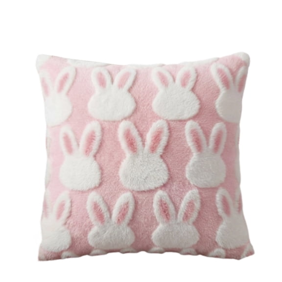 QXLZZUSG Easter Jacquard Pillow Covers, Cute Pink & White Bunny Soft Plush Faux Fur Tufted Throw Pillows for Sofa, Bed, and Home Easter Decor, 18 x 18 Inch