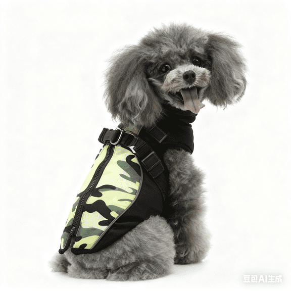 Camouflage Dog Winter Coat, Zip-Up Jacket with Built-in Harness & Leash Clip, Warm Padded Cotton Apparel for Small Medium Dogs, Outdoor Puppy Clothing green M 6.6-8.8 lbs