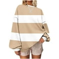thumbnail image 2 of JUSLIO Color Block Women Tops Relaxed Fit Casual Sweatshirts Fashion Long sleeve Round Neck Sweatshirts Beige 2XL, 2 of 5
