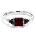 thumbnail image 2 of Gem Stone King 10K White Gold Red Garnet and Black Onyx 3-Stone Engagement Ring for Women | 1.16 Cttw | Gemstone Birthstone | Princess Center 5MM | Trillion 3.5MM | Size 5, 2 of 5