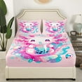 thumbnail image 3 of Axolotl Sheet Set Cute Salamander Pattern Kawaii Sheets Twin Size Sweet Dessert Milk Tea Bed Sheets Set Ocean Beach Coastal Bed Set Bedroom Decor,Pink, 3 of 6
