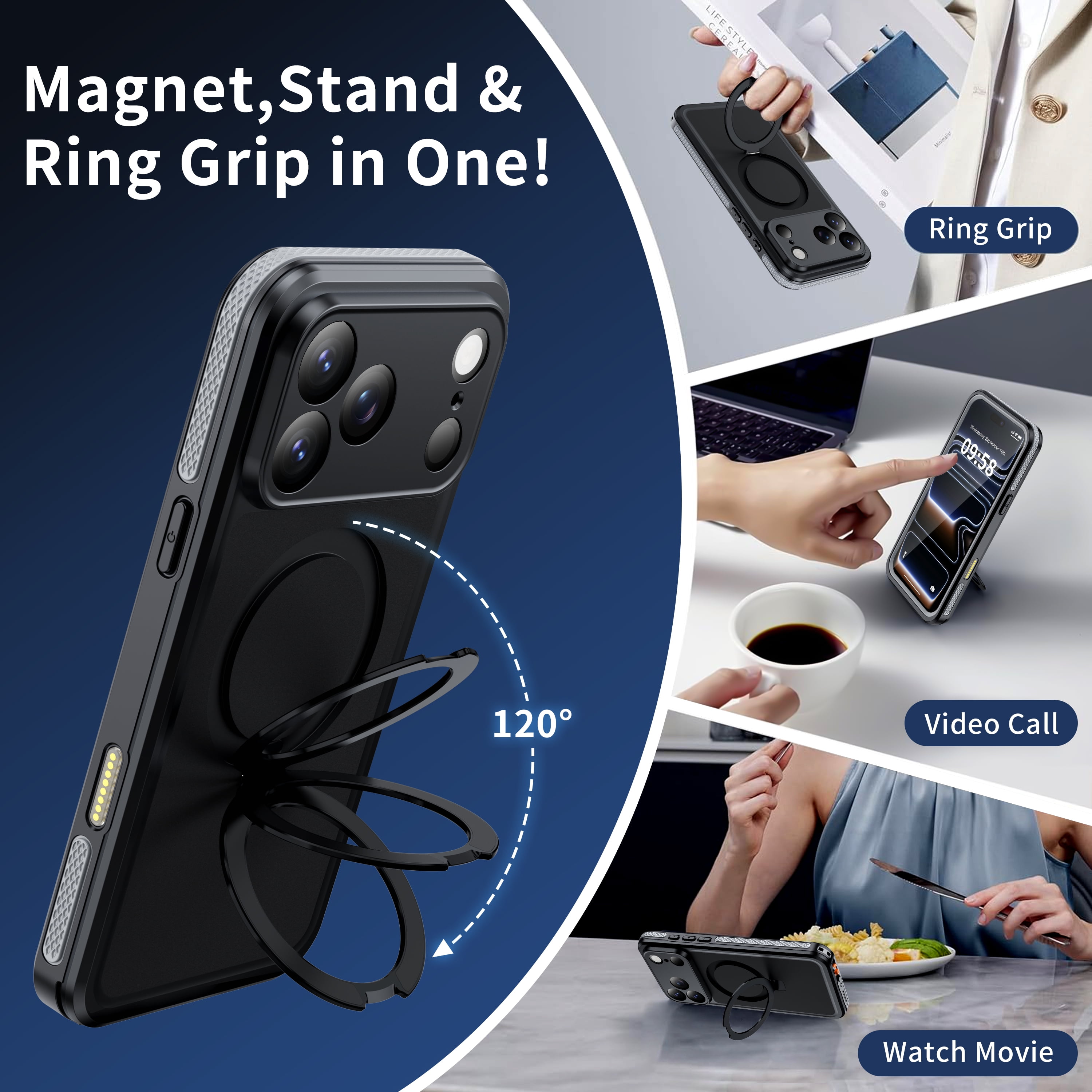 ANTSHARE Magnetic for iPhone 17 Pro Max Case Waterproof, Ring Invisible Stand Shockproof Protective Phone Case 6.9''