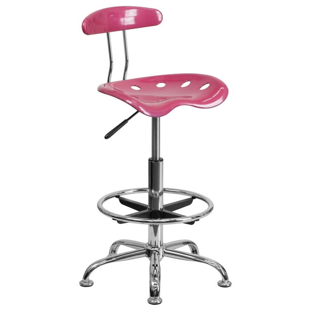 Vibrant Pink and Chrome Drafting Stool with Tractor Seat