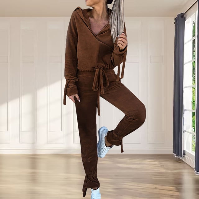 Puntoco Conjunto De Pantalones Casuales Deportivos De Terciopelo Dorado Suéter Con Capucha De Color De Moda Para Mujer Puntoco Puntoco-7919