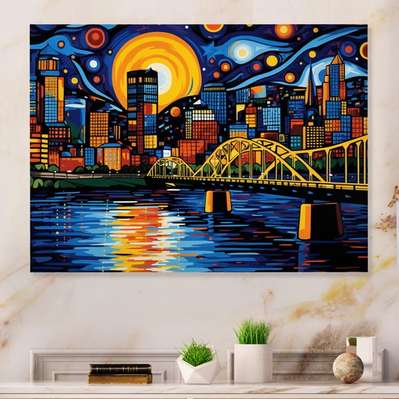 Designart "Pop Art Pittsburgh I" Pittsburgh Metal Art Print
