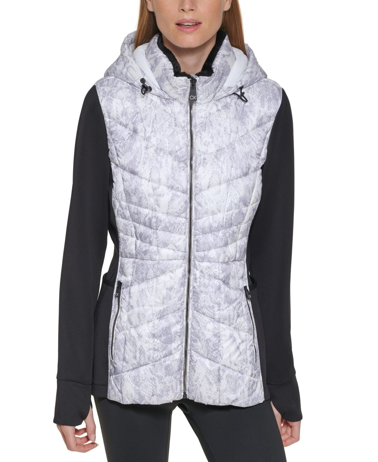 Calvin Klein Womens Performance MixedMedia Hooded Jacket