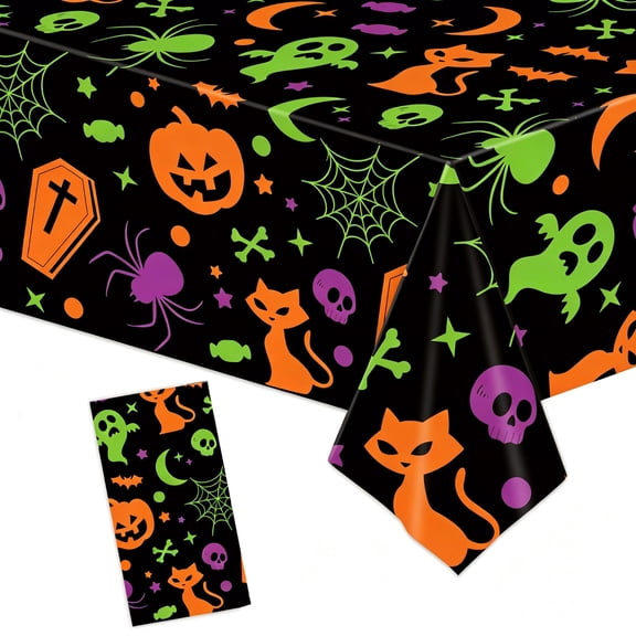 Halloween Decoration Indoor Outdoor Clearance Under $5.00! Thanksgiving Fall Decorations for Home, Halloween Disposable Tablecloth Plastic Rectangular Table Cover Halloween Party Tablecloth