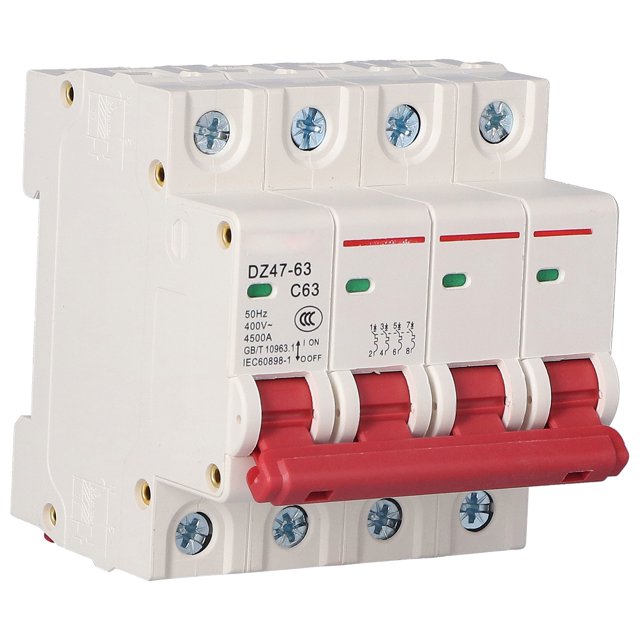 4P Mini Circuit Breaker, Air Switch MCB Overload Short 400V for Household, DZ47-63 Circuit Breaker with PC Shell