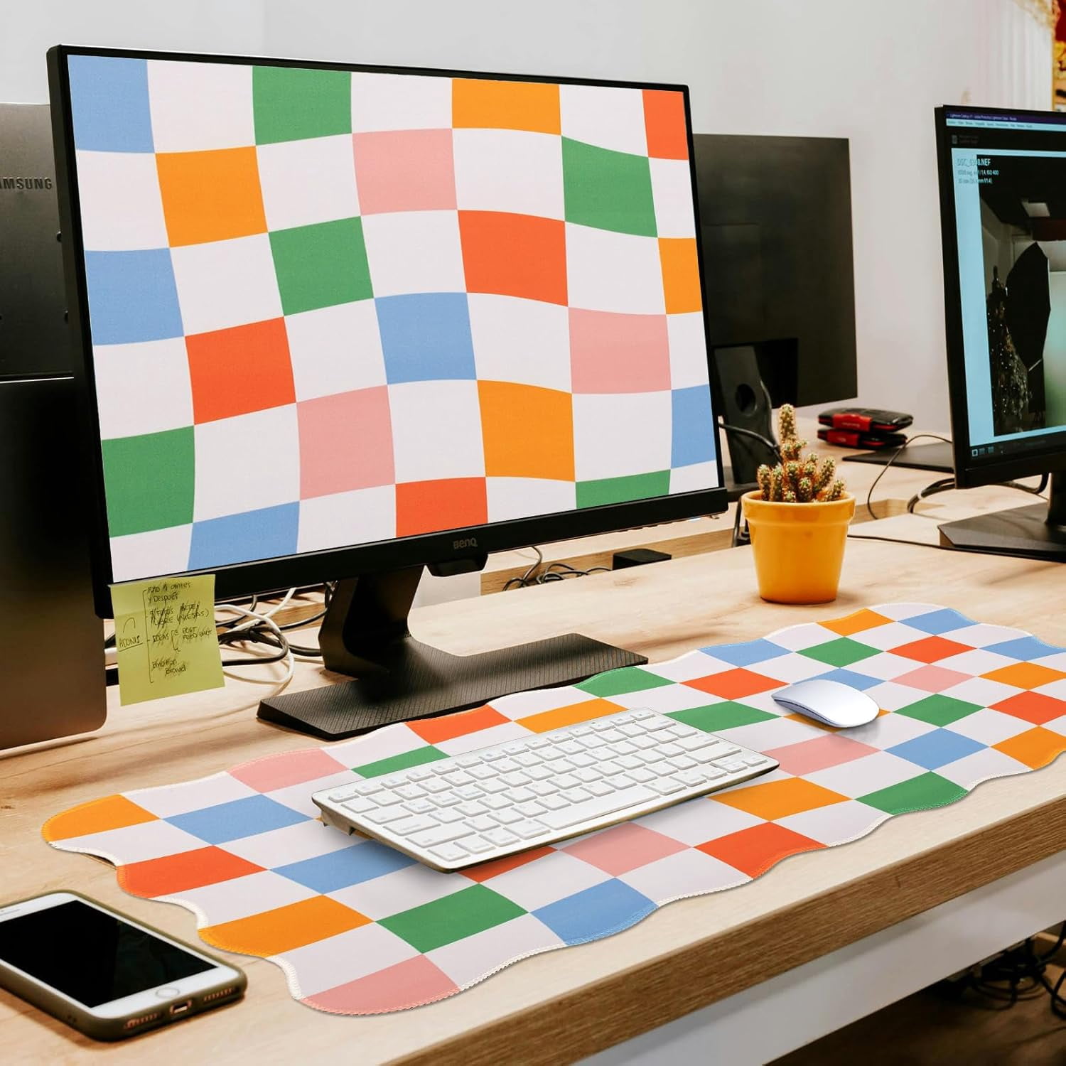 Checkered Mouse Pad,Geometric Desk Mat XXL Large Scalloped Gaming Mousepad,35.4x15.7in Non-Slip Base Keyboard Pad Waterproof Desktop Mat for Laptop Computer Game Home Office-Checkered