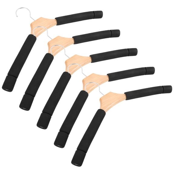 FUEENIRVA 5pcs Sponge Clothes Hanger Wood Space-saving Padded Design for Home Use Black