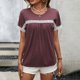 thumbnail image 5 of Gibobby Playera de Manga Corta con Cuello Redondo Camiseta manga corta informal cómoda con cuello redondo y empalme encaje hueco para mujer(Vino,XL), 5 of 5