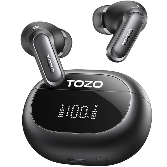 TOZO NC20 Smart Active Noise Cancelling Wireless Earbuds, LDAC Hi-Res Audio, Stereo Bass, 6 Mics AI Clear Calls, 80H Play, 32 EQ via App, IPX8 Waterproof Headphones, Wireless Charging, LED Display