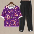 thumbnail image 1 of Qiopertar Ensemble Mode Femme Imprimé Décontracté Ample Col Rond Manches Courtes Haut Pantalon Deux Pièces Liquidation Livraison Gratuite Offres de la Semaine Liquidation, 1 of 3