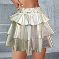 thumbnail image 2 of Posijego Girls Layer Metallic Skirts Tiered Ruffled Pleated Party Dance A- Line Skirt Elastic Waist Evening Performance, 2 of 3