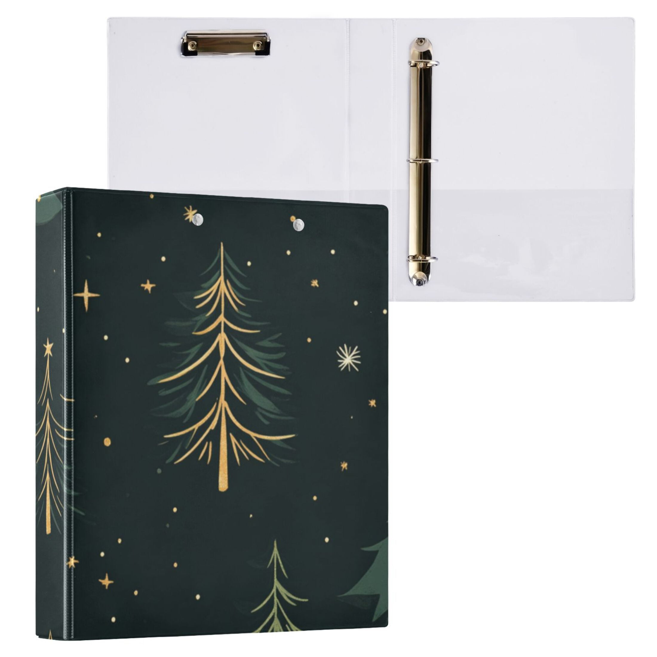Christmas Snow Trees 3 Ring Binders 1.5 inch Hardcover File Folders with Interior Pockets A4 Size Organizer for School Office Hospital Set of 2