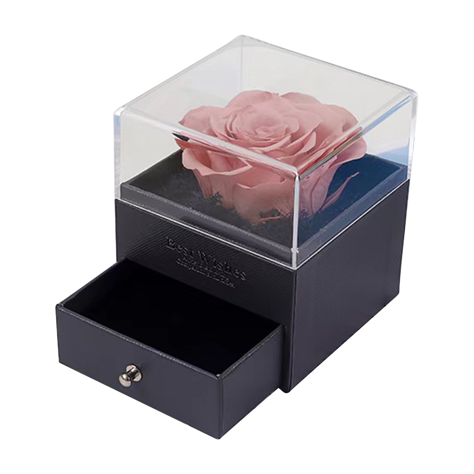 P007 - Luxurious Acrylic Heart Box with Preserved Pink Roses - Love Flowers  Miami