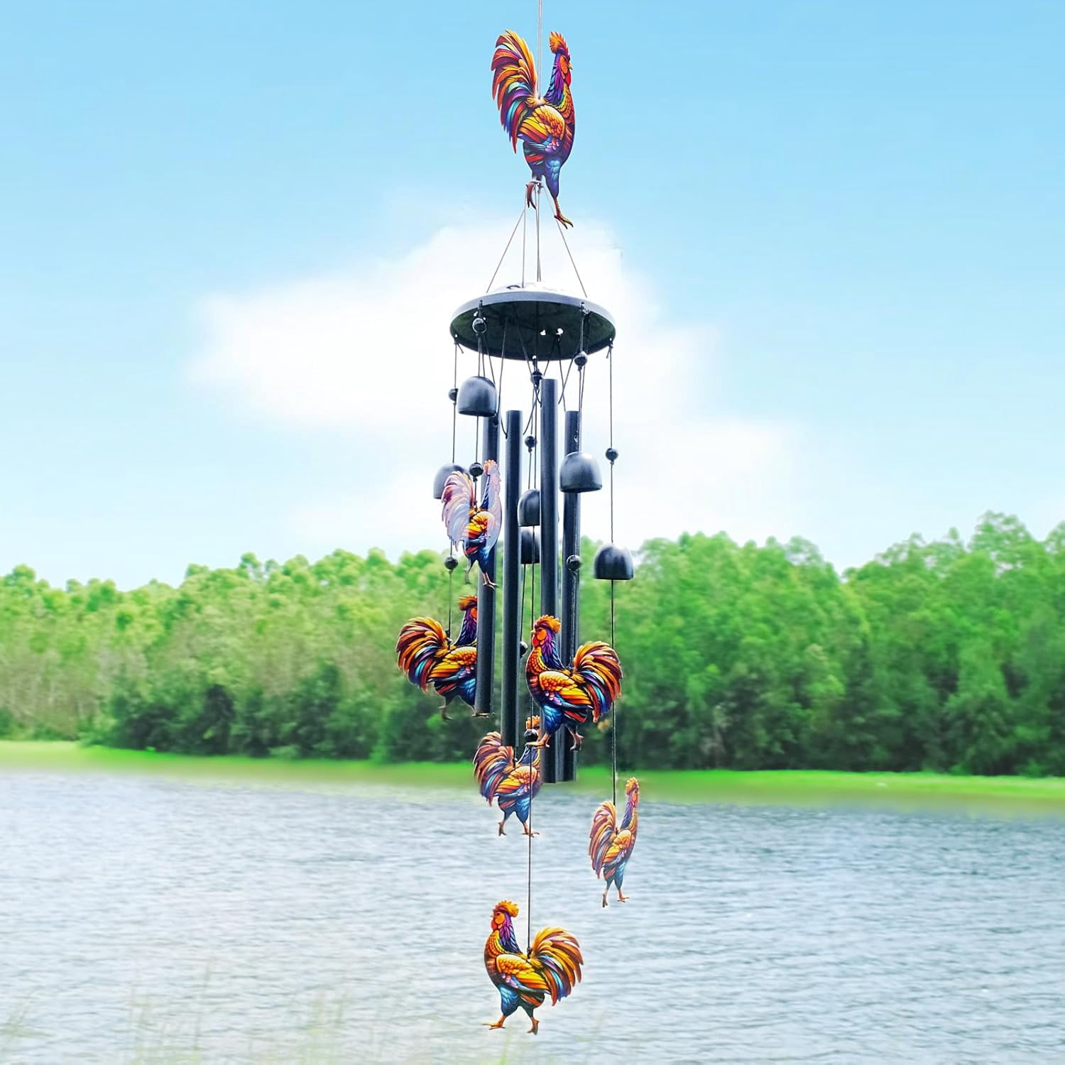 Chicken Wind Chimes for Outside 35.2", Metal Outdoor Windchimes, Garden Decor Gifts for Chicken Lovers