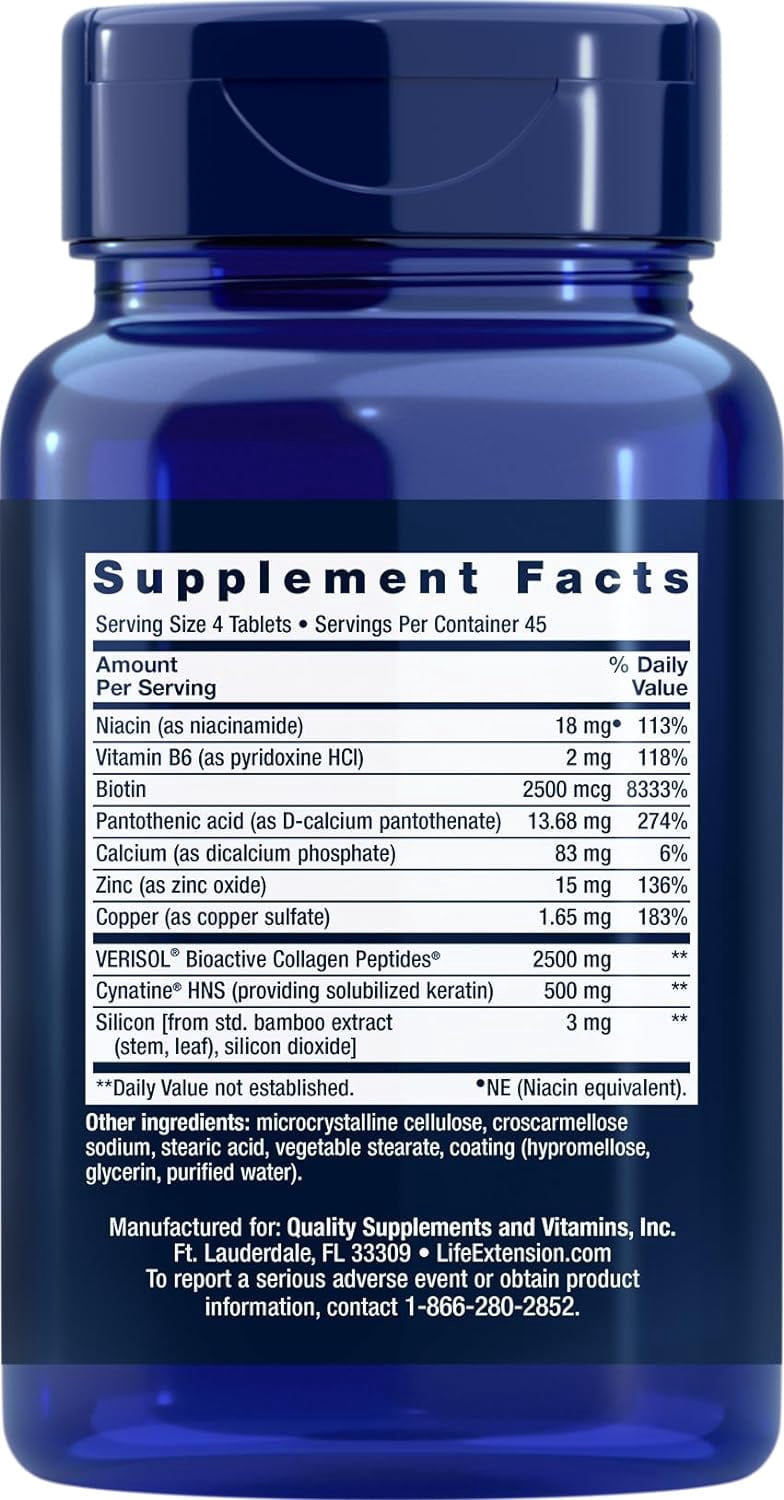 Life Extension Hair, Skin & Nails Collagen Plus Formula, 180 Tablets