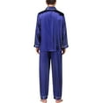 thumbnail image 4 of Men's Casual Pyjamas Long Sleeve Blouse Button Silk Satin Two Piece Sleepwear Suit Pant Pyjama, 4 of 5