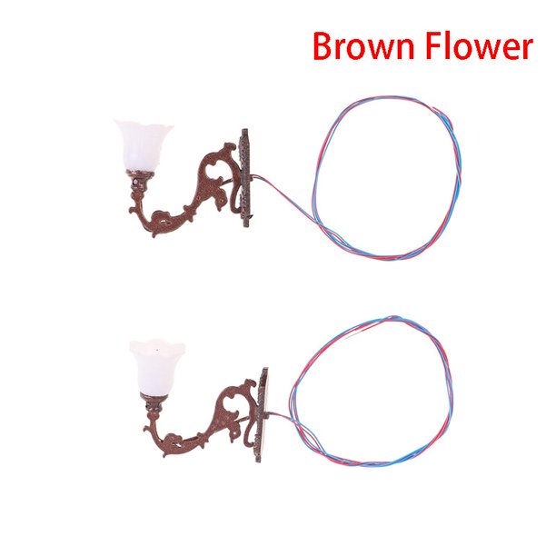 Lámpara de pared de 2 piezas para casa de muñecas, candelabro de jardín, mesa de arena, luz Led, Material de decoración para casa de muñecas, Blanco cálido