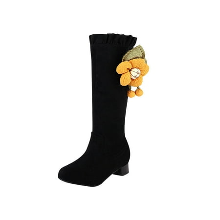 

Christmas Deals!2022 Juebong Cute Sunflower Flower High Boots Thick Heel Mid Heel Autumn And Winter Women s Boots