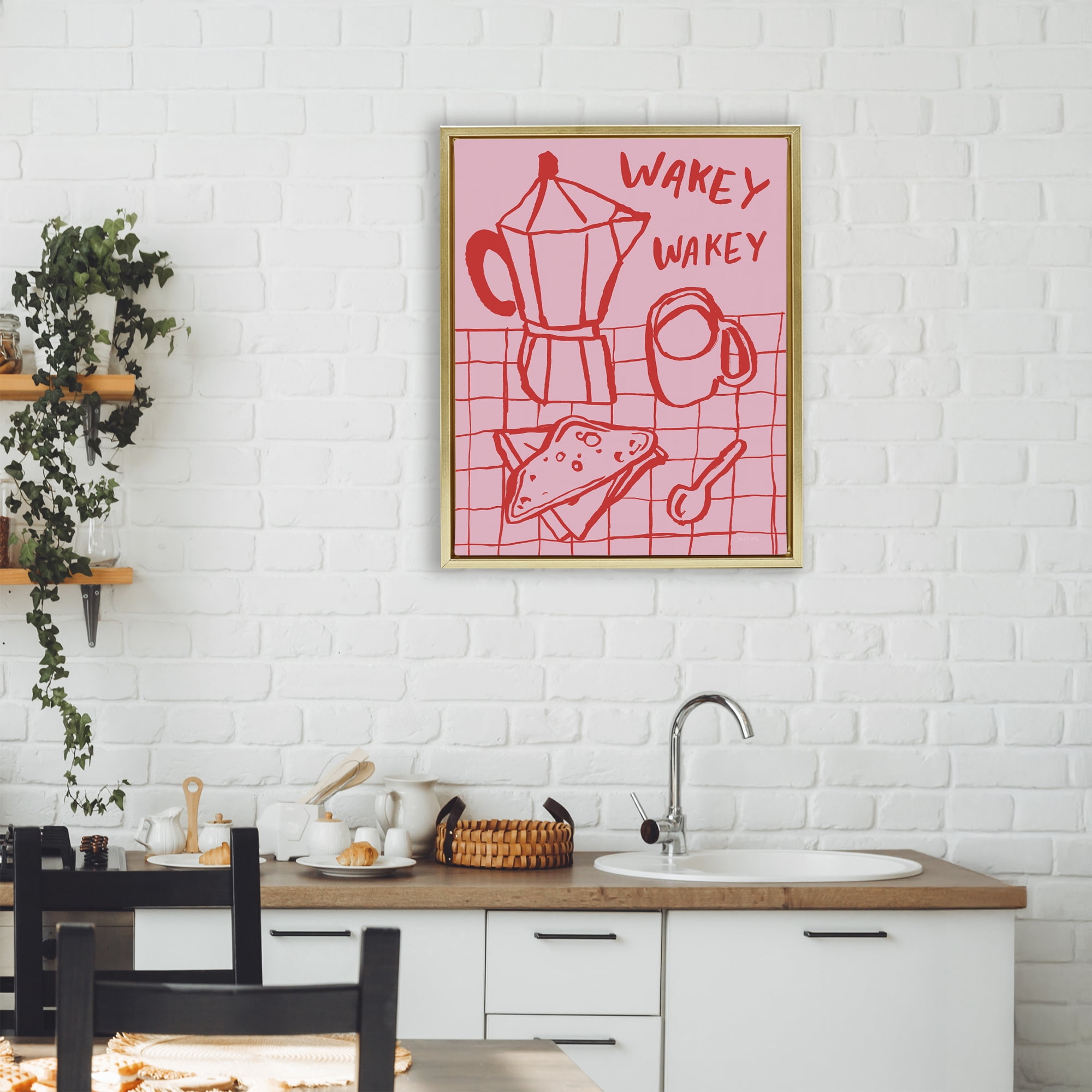 Stupell Industries Wakey Breakfast Doodles Gold Framed Floater Canvas Wall Art, design by Jenaya Jackson