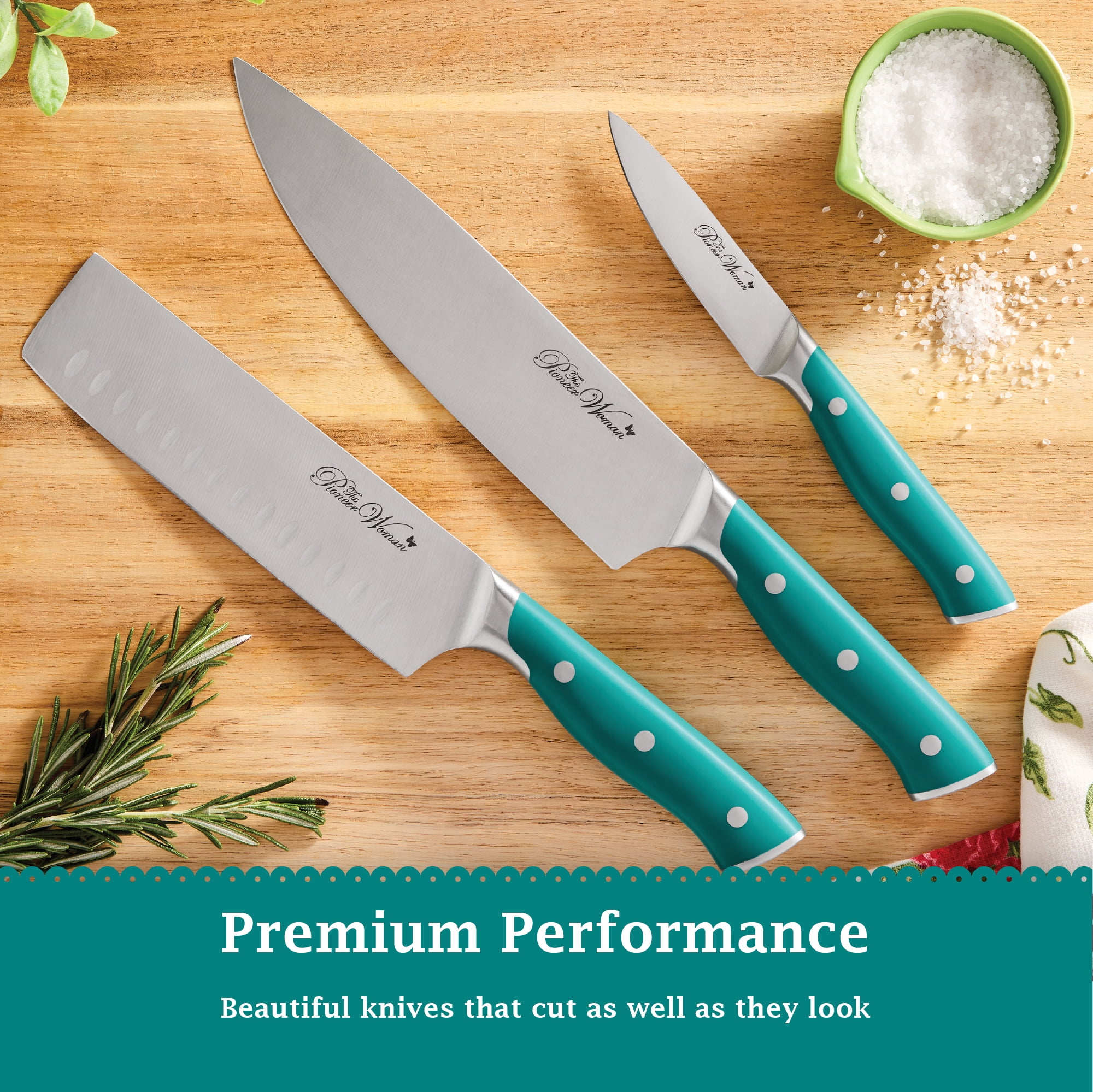 The Pioneer Woman Pioneer Signature 3-Piece Stainless Steel Cutlery Set, Teal