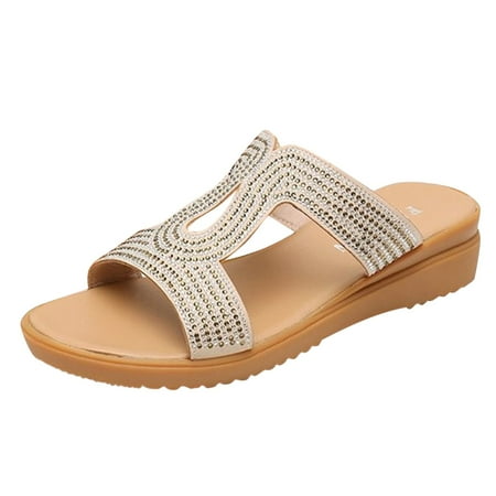 

KmaiSchai Platform Sandals Wedge Shoes Women Sandals Comfort With Elastic Ankle Strap Casual Bohemian Beach Shoes Slip On Rhinestone Sandals Women Open Toe Studded Sandals For Women Size 11 Women Sa