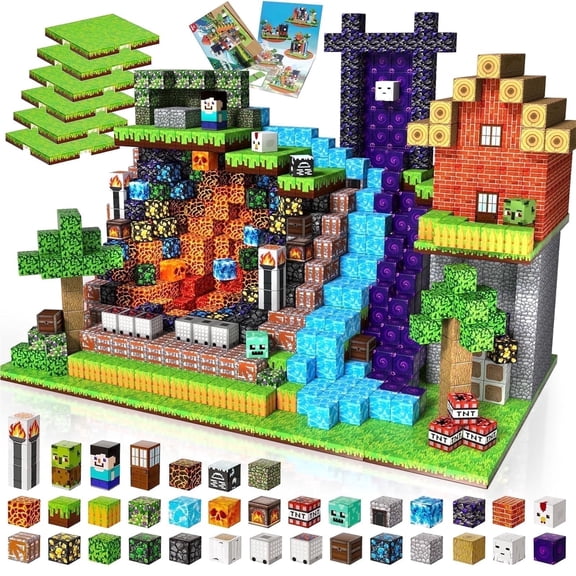 200Pcs Magnetic Building Blocks with 6 Base Plate, Magnetic Blocks Cubes for Kids Ages 4-8, Stacking Magnet Blocks STEM Building Toys for Boys Girls Ages 3 4 5 6 7 8-12 Birthday Gifts