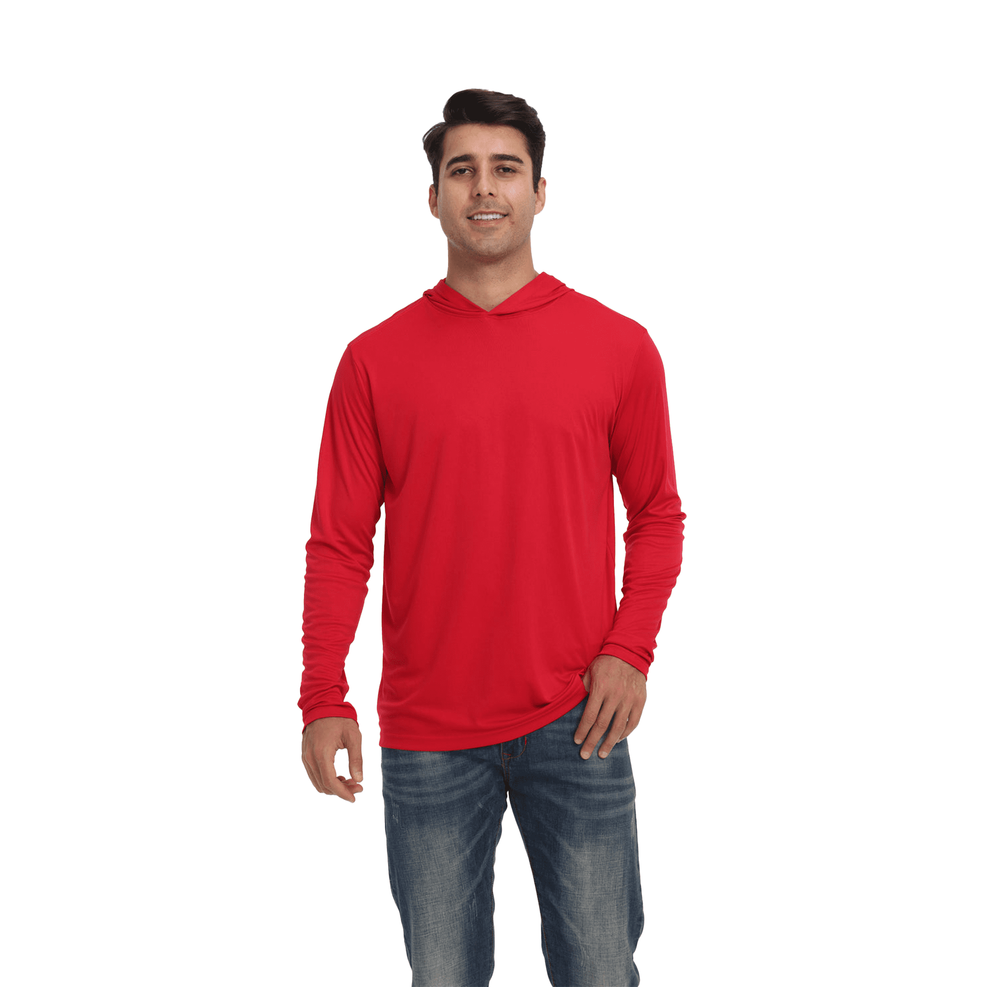 Zfeel Lightweight Dry Fit Hoodie for Men, Long Sleeve Red Pullover Hooded Shirt, 5 Pack, L