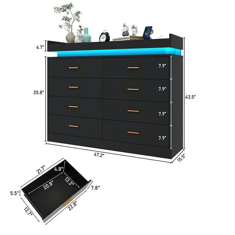 ChVans 8-Drawer Black Dresser with LED Lights photo 3