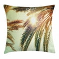 thumbnail image 1 of Palm Leaf Throw Pillow Cushion Cover, Beaming Sun Through Tree Branches Retro Effect Exotic Holiday Vacation Image, Decorative Square Accent Pillow Case, 20 X 20 Inches, Green Orange, by Ambesonne, 1 of 2