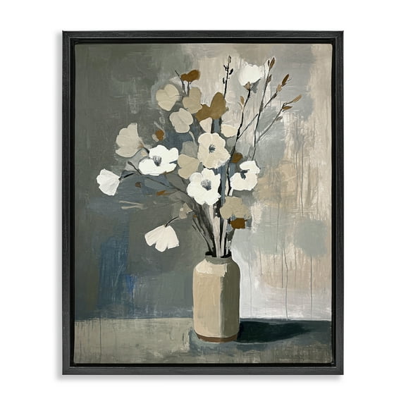 Stupell Industries Natural Floral Vase Botanical & Floral Painting Black Floater Framed Canvas Art Print Wall Art, 17 x 21