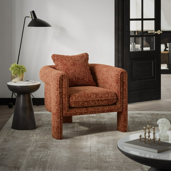 Jofran Adley Modern Upholstered Vintage Accent Armchair with Pillow