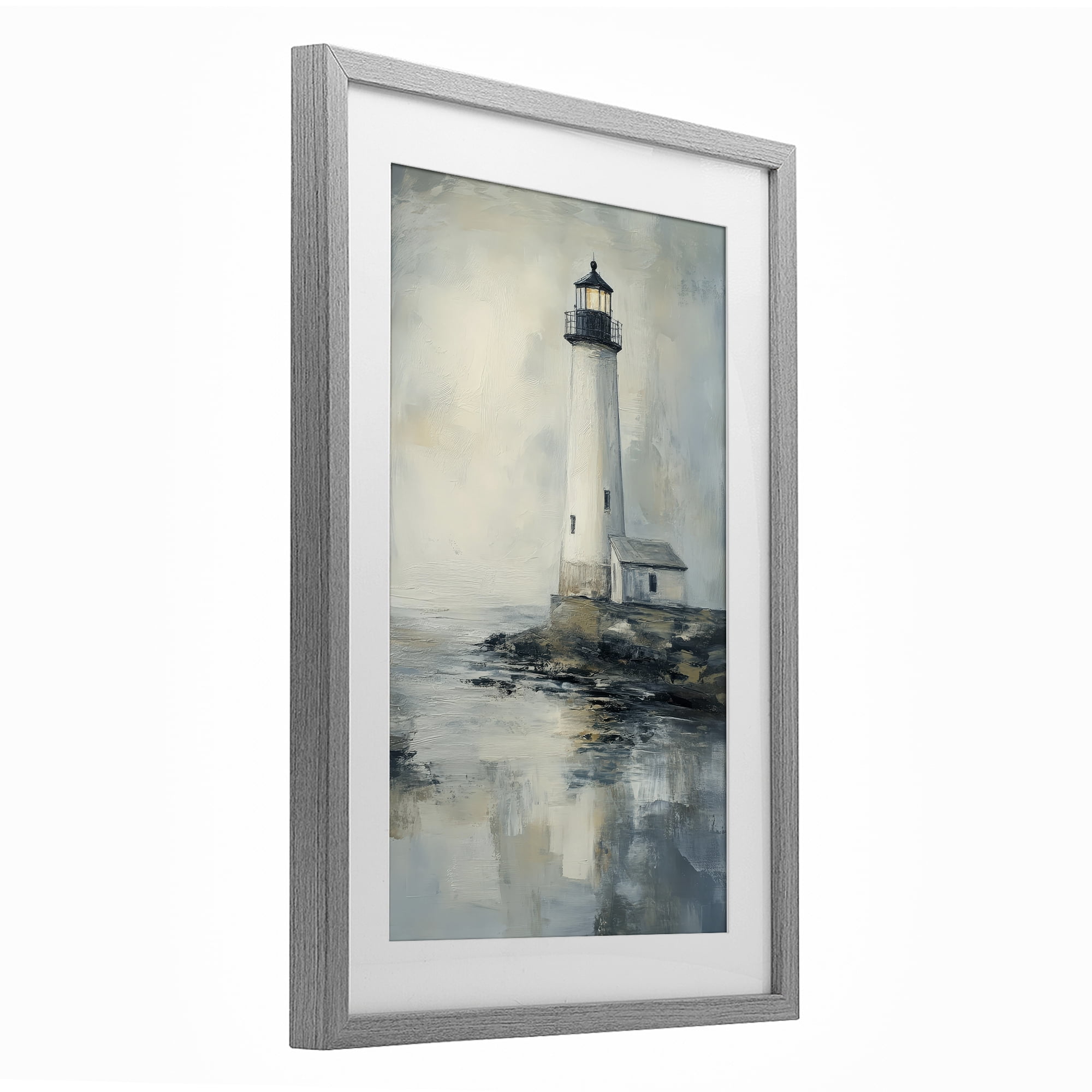 Stupell Industries Moody Lighthouse Reflecting Gray Framed Print Under Glass, design by Petal Prints Design