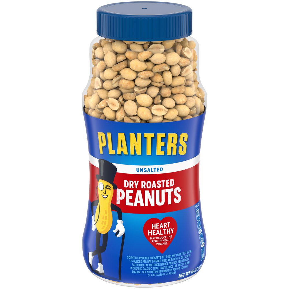 Planters Unsalted Dry Roasted Peanuts, 16 oz Jar