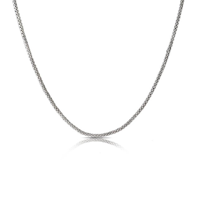 JeenMata Cadena de Palomitas de Maíz Redonda de 18 Pulgadas en Plata de Ley Bañada en Oro Blanco - 1,6 mm de Grosor